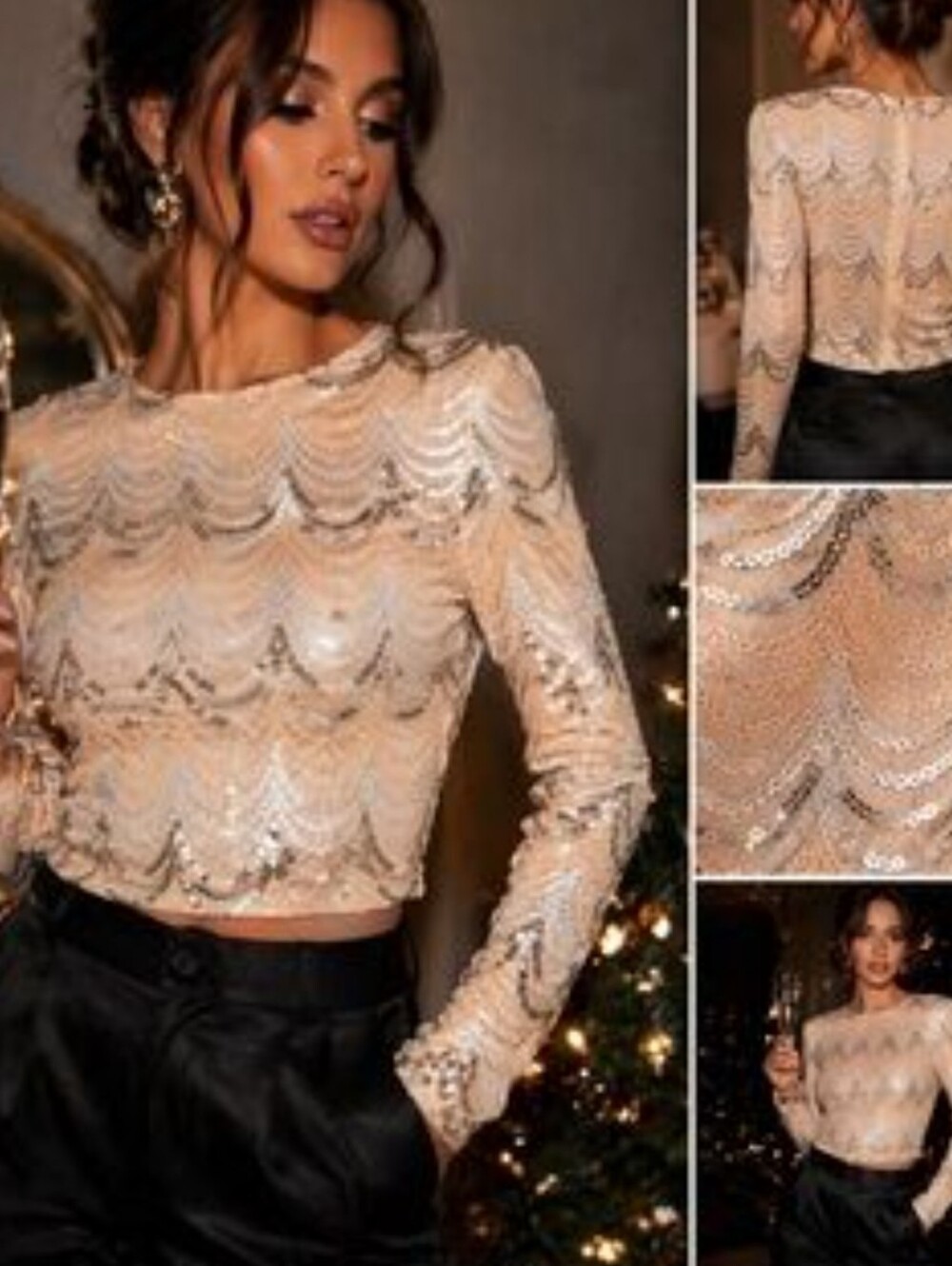 Crystal DOLL Gold sequin Blouse Formal Wear Zipper Back Fully Lined L12/14 Nwt